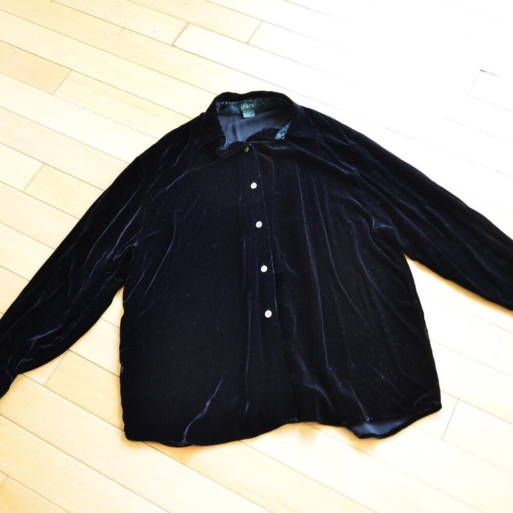 J. Crew Black Velvet Button-Up Blouse